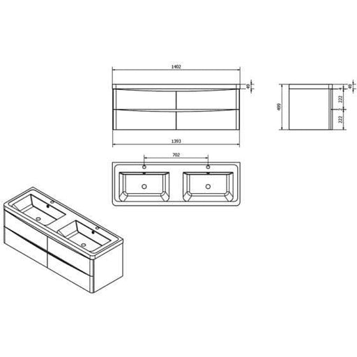 Bali Gloss White 1400mm Floor Standing 4 X Drawer Unit & Basin Bathroom Furniture Vendor 116 