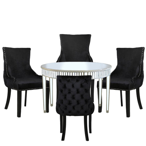 Apollo Champagne Mirrored 120cm Round Dining Set with 4 Tufted Back Black Chairs Dining Tables CIMC 