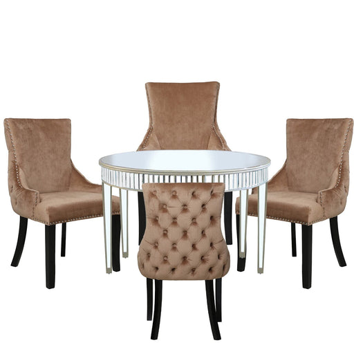 Apollo Champagne Mirrored 120cm Round Dining Set with 4 Tufted Back Champagne Chairs Dining Tables CIMC 