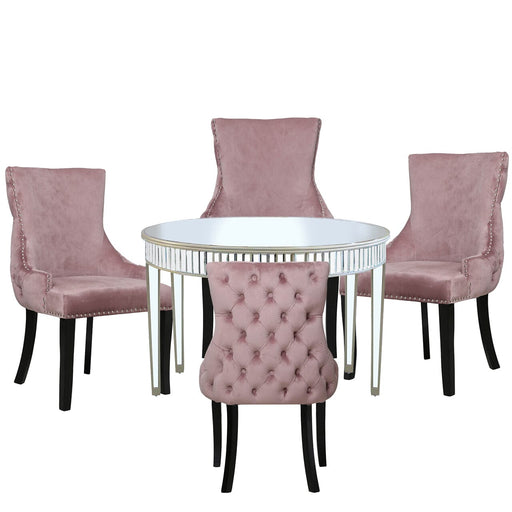 Apollo Champagne Mirrored 120cm Round Dining Set with 4 Tufted Back Pink Chairs Dining Tables CIMC 