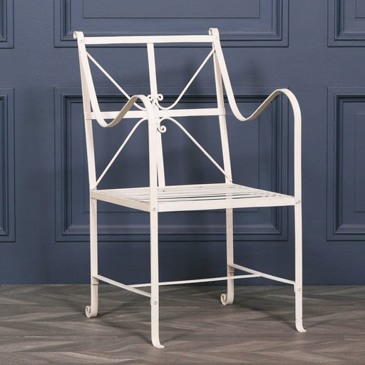 Iron Frame Off White / Cream Distressed Garden Dining Chair Dining Chairs Maison Repro 