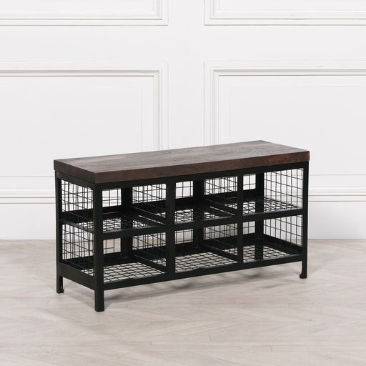Black Metal Storage Bench With Wooden Top Ottoman Maison Repro 