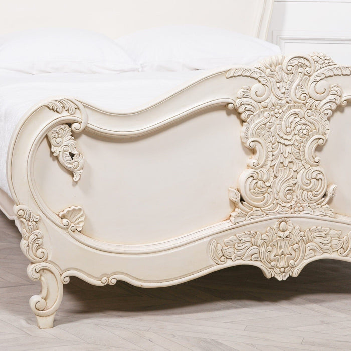 Ornate Ivory Distressed 5Ft King Bed Bed Frames Maison Repro 