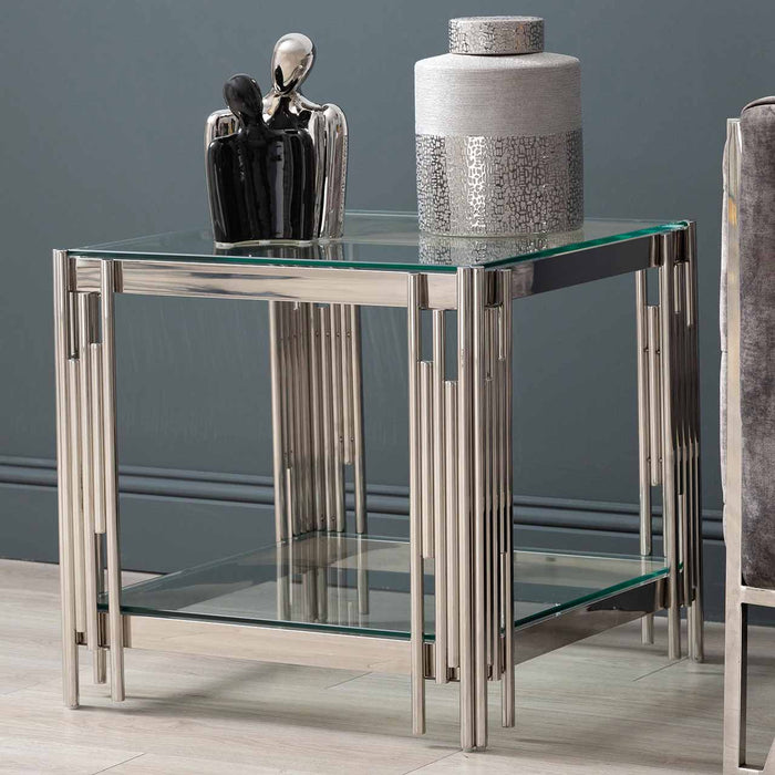 Cohen Steel Tubes and Clear Glass End Table Side Table CIMC 