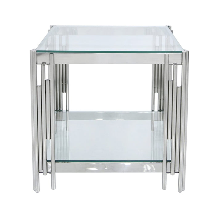 Cohen Steel Tubes and Clear Glass End Table Side Table CIMC 