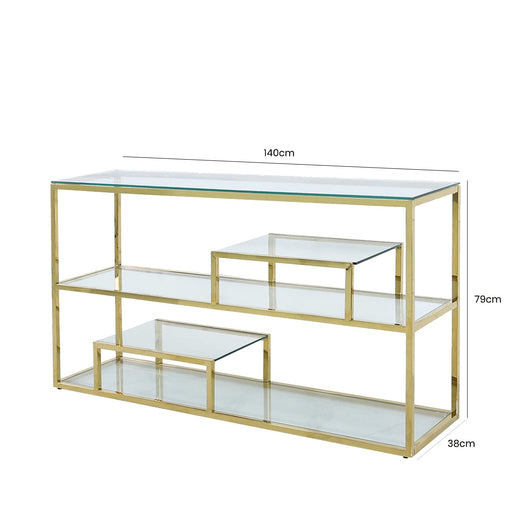 Value Harry Gold Steel and Clear Glass Tiered Console Table Console Table CIMC 