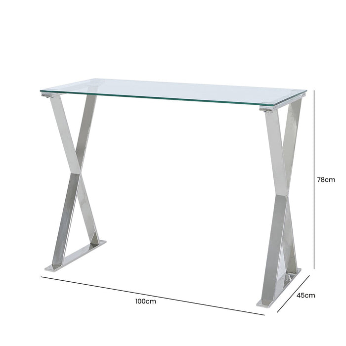 Taylor Glass and Stainless Steel Cross Frame Desk Desk CIMC 