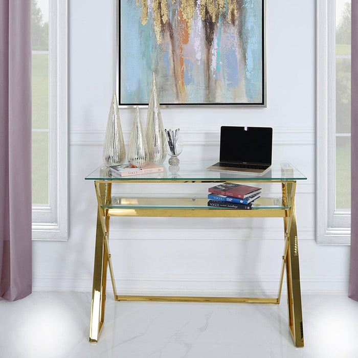 Dylan Gold Steel and Clear Glass Desk Desk CIMC 
