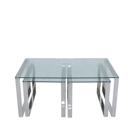 Value Set Of 3 Harry Steel And Clear Glass End Tables Side Table CIMC 