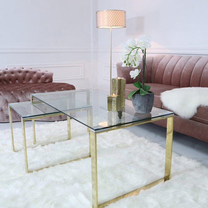 Value Set Of 3 Harry Gold Steel And Clear Glass End Tables Side Table CIMC 