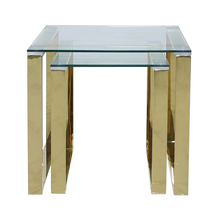 Value Harry Gold Steel And Clear Glass Nest Of 2 End Tables Side Table CIMC 