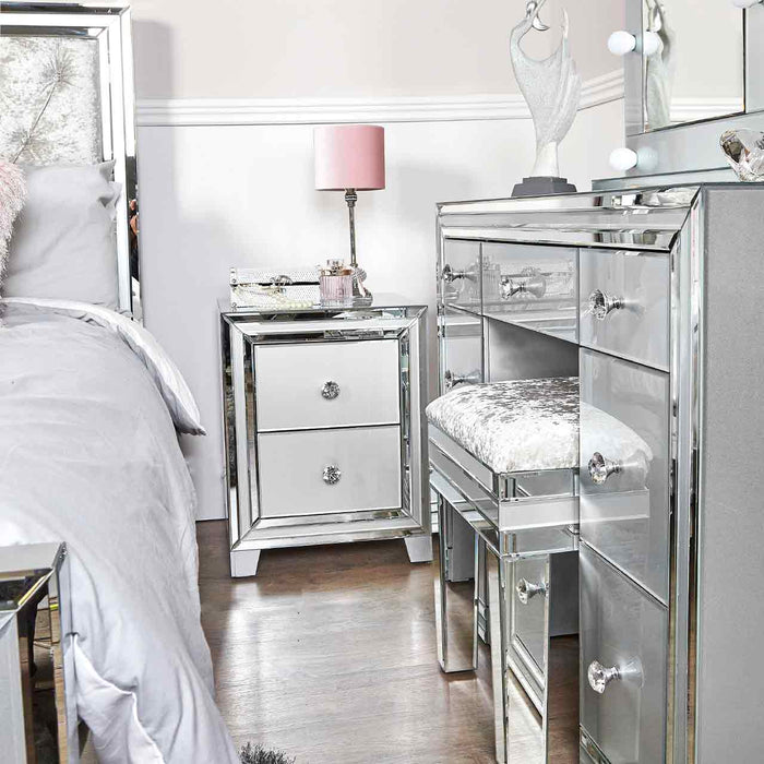 Grey Manhattan Mirror 2 Drawer Bedside Cabinet Bedside Cabinet CIMC 