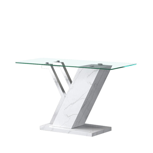 Lusso Wood Console Table Covered with Marble Design Base with Rectangular Clear Glass Top Console Table CIMC 