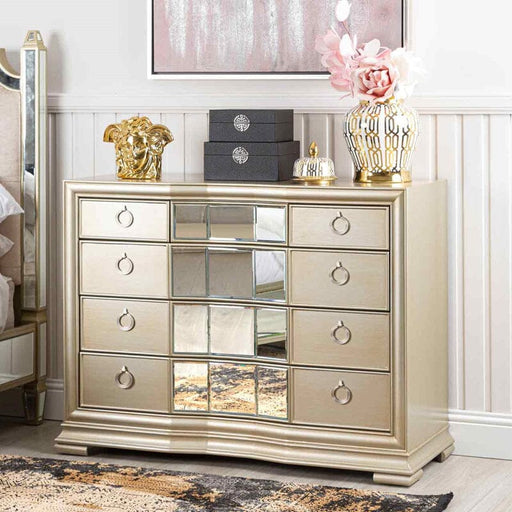 Lucca Mirror Champagne 5 Drawer Chest Chest of Drawers CIMC 