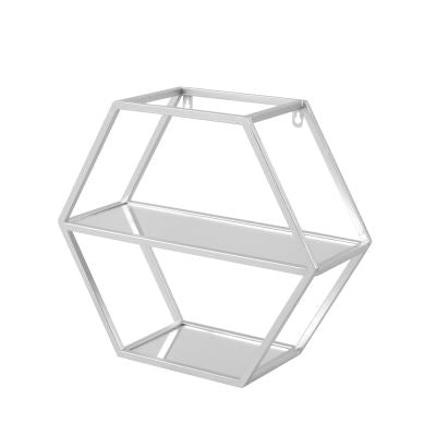 40cm Silver Hexagon Metal Frame Wall with Glass Shelf Display Unit CIMC 