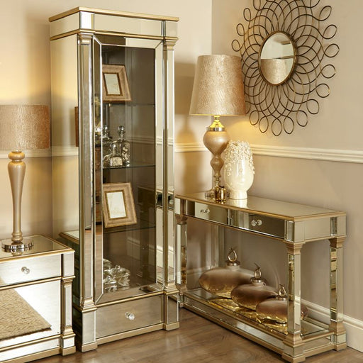 Apollo Champagne Mirrored 1 Drawer 4 Shelf Display Cabinet Sideboards CIMC 