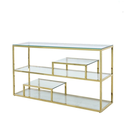 Value Harry Gold Steel and Clear Glass Tiered Console Table Console Tables CIMC 