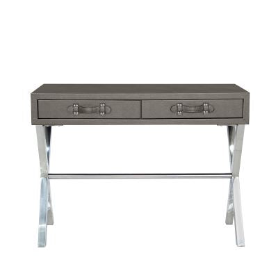 Pewter and Stainless Steel Faux Leather 2 Drawer Console Table Console Table CIMC 
