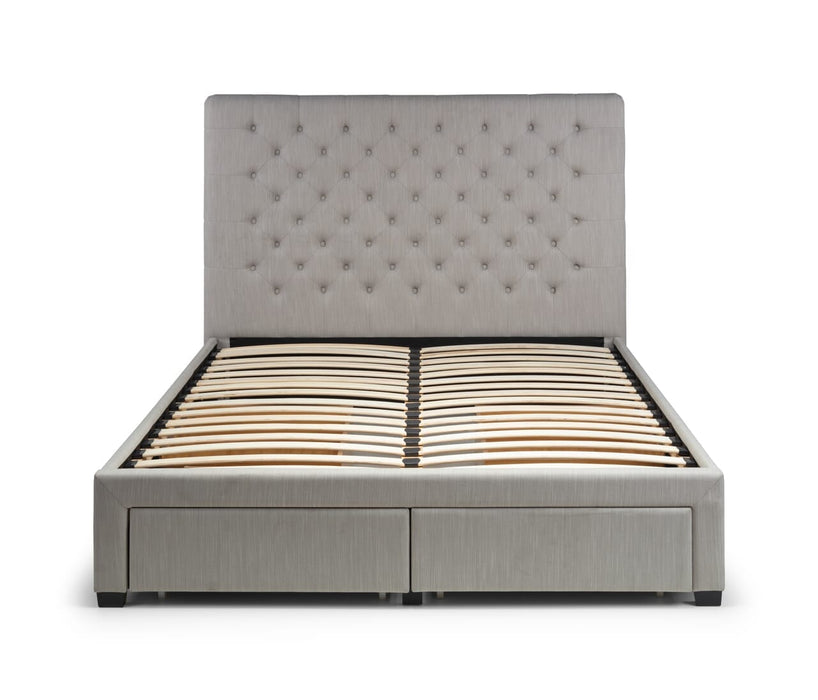 Wilton Deep Button 4 Drawer Bed Frame 150Cm - Grey Linen Bed Frames Julian Bowen V2 