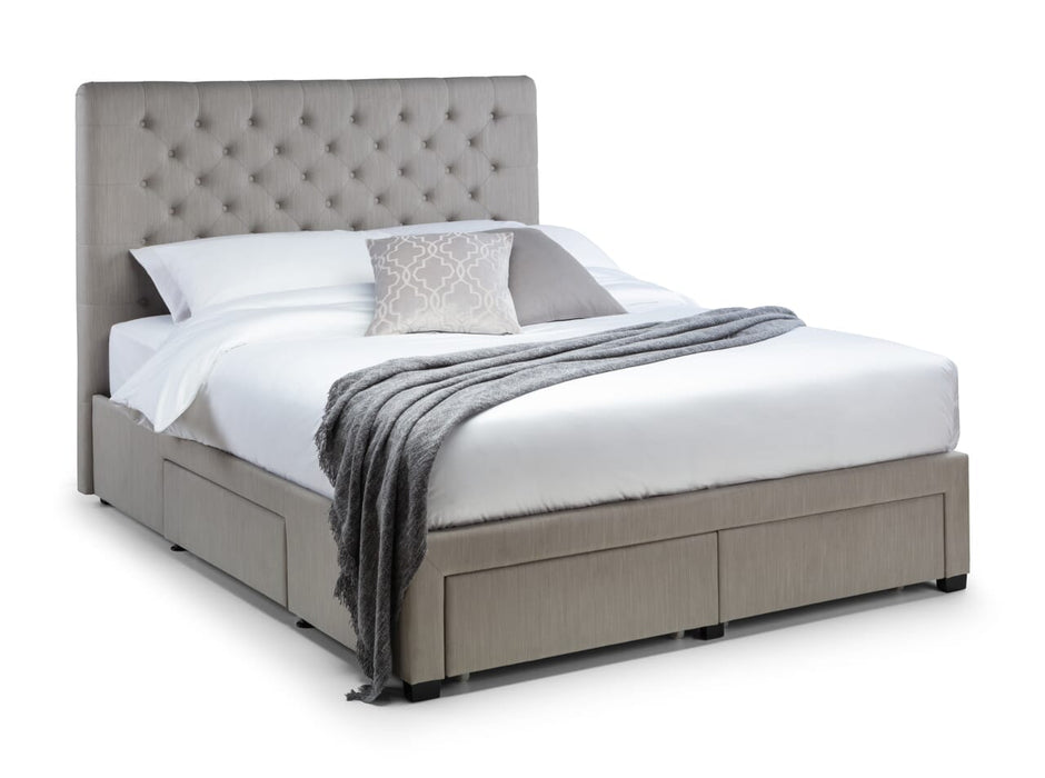 Wilton Deep Button 4 Drawer Bed Frame 135Cm - Grey Linen Bed Frames Julian Bowen V2 